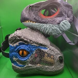 2 Jurassic Park World Masks Chomp n Roar Blue Raptor & Dominion Mattel Dinosaur
